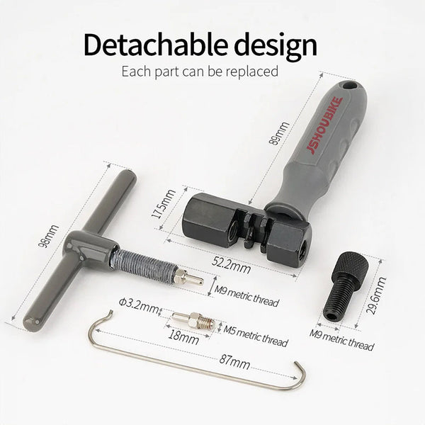 Universal Bike Chain Breaker v3.8: Cuts pins, removes links. For single - 12 speed MTB, road bikes. Repair tool.