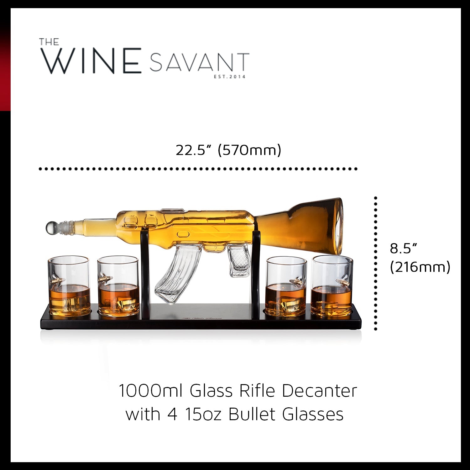 Gun Large Decanter Set Bullet Glasses - Limited Edition Elegant Rifle Gun Whiskey Decanter 22.5