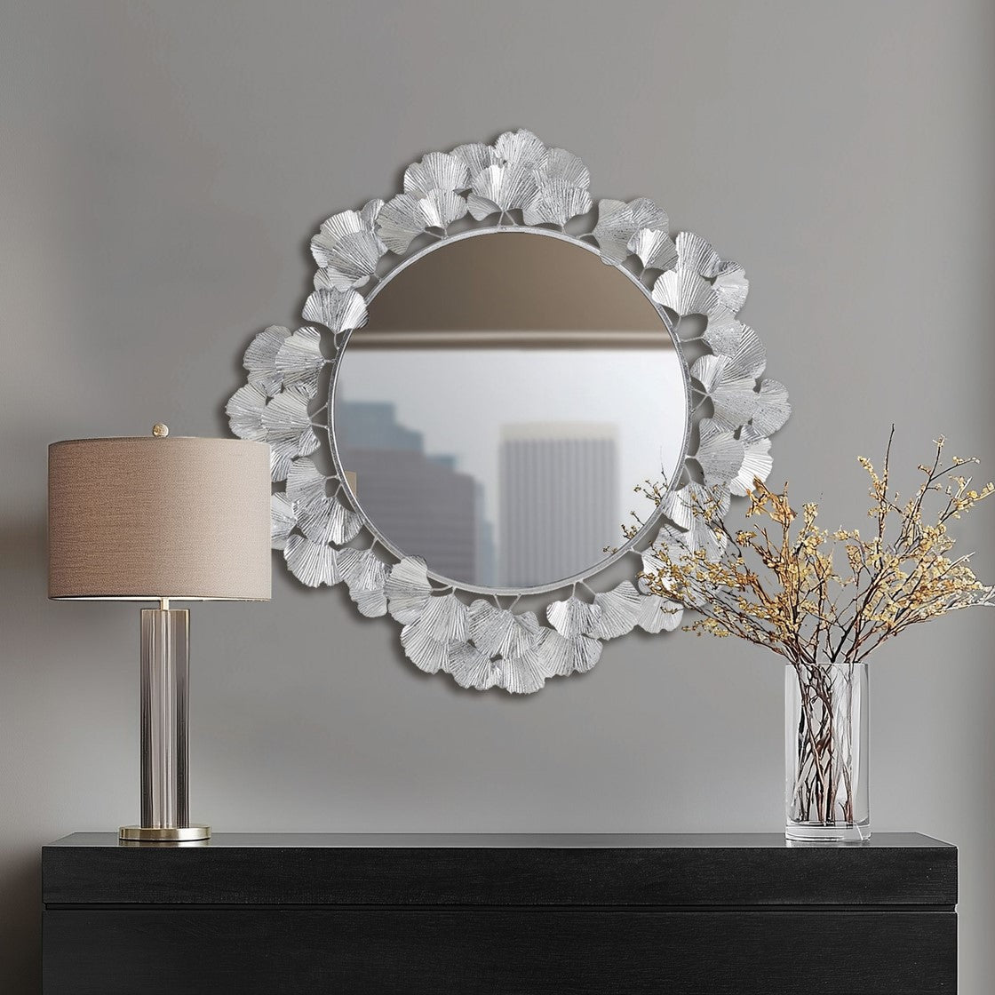 Eden Gingko Leaf Round Wall Mirror 30.5” Martha Stewart