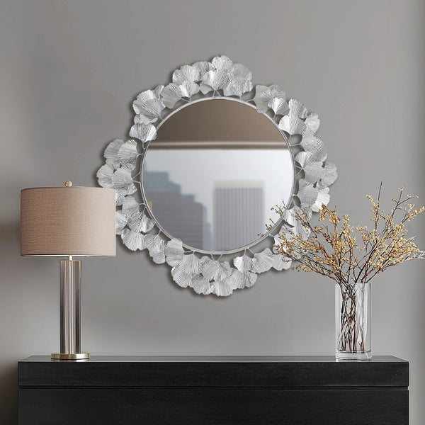Eden Gingko Leaf Round Wall Mirror 30.5” Martha Stewart