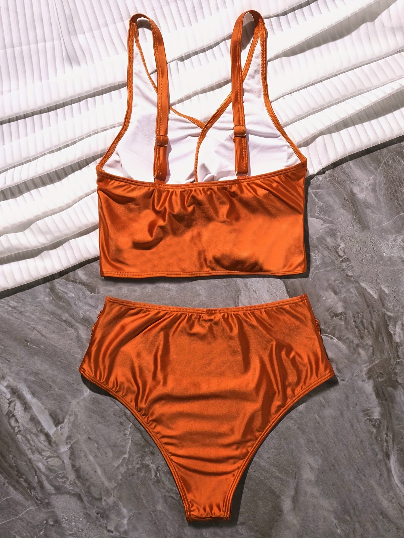 Bikini Solid Black Twist Front High Waist 2 Piece Swimsuit for Women – Stretchy V Neck Bikini Set with Ruched Tummy Control and Cross Strape Detail – Quick Drying Polyamide Swimwear for Beachwear Poolside and Summer Travel