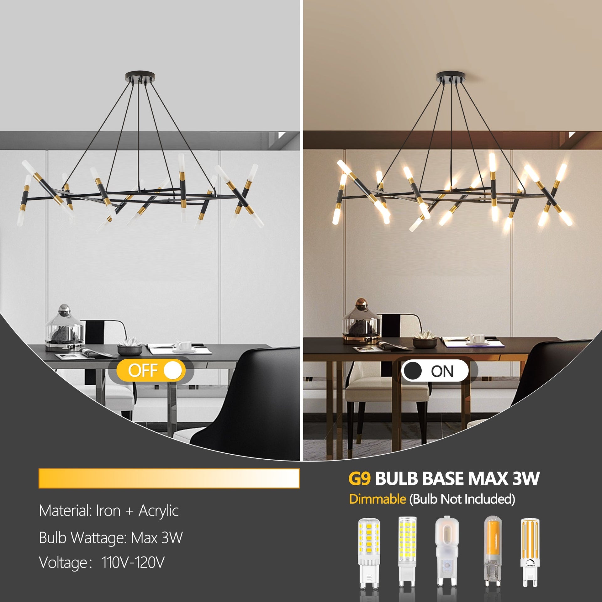 Modern Branch Chandelier with Frosted Tubes, Adjustable Height Pendant Light for Dining