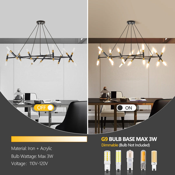 Modern Branch Chandelier with Frosted Tubes, Adjustable Height Pendant Light for Dining