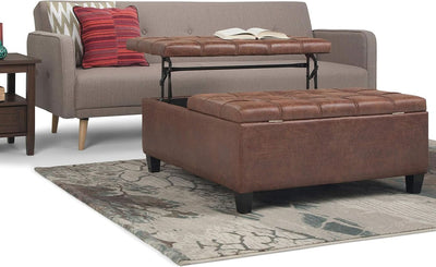 Distressed Umber 36 Inch Storage Ottoman Vegan Faux Leather