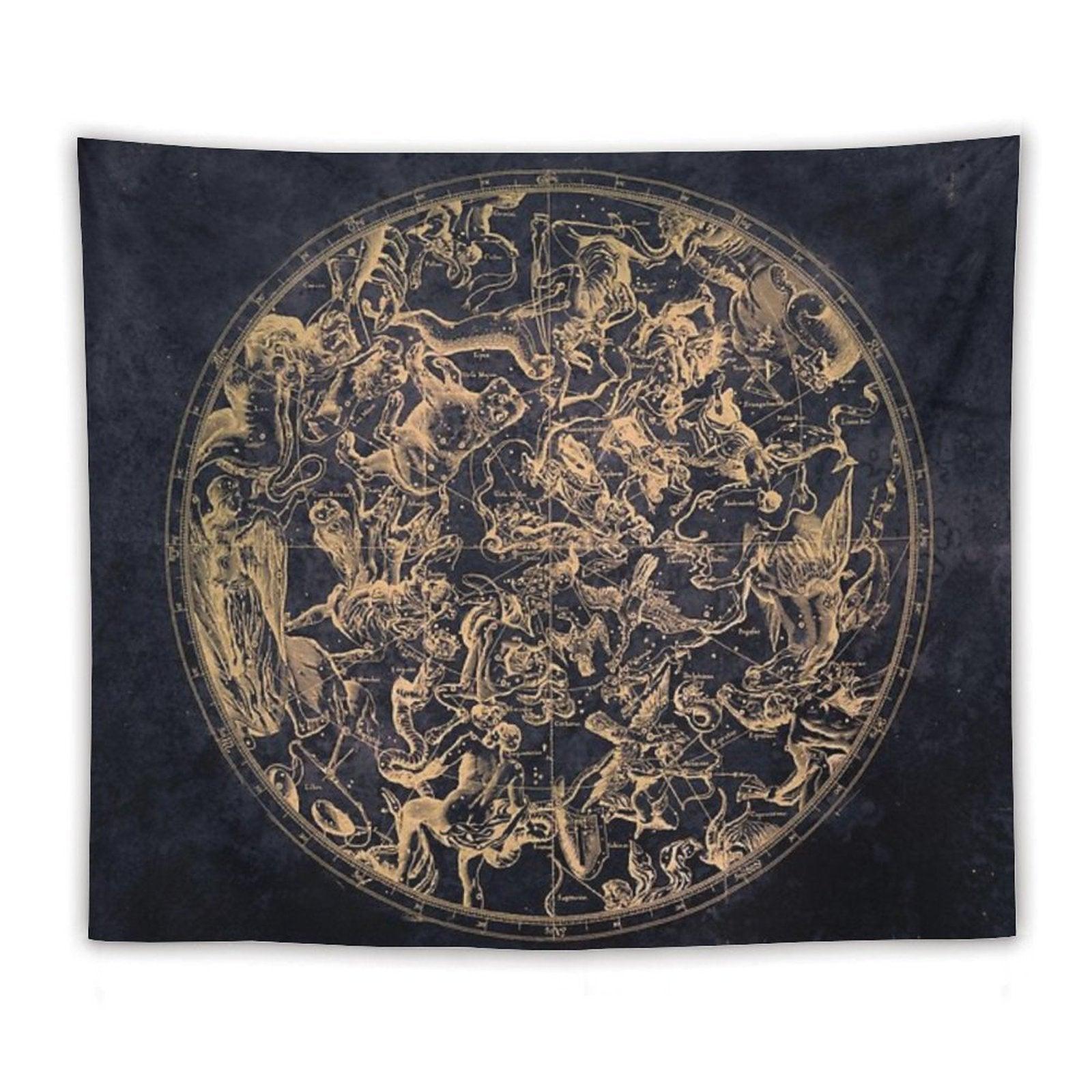 Vintage Constellations And Astrological Signs  Yellowed Ink And Cosmic Colour Tapestry