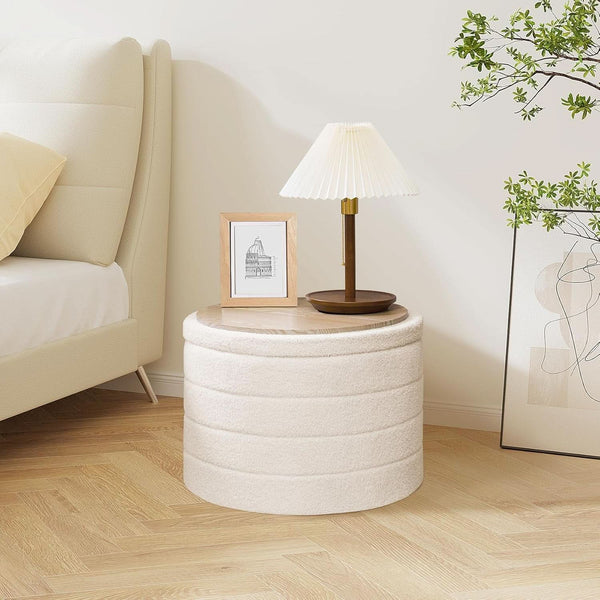 White Round Storage Ottoman Ultra Durable Cozy Elegant