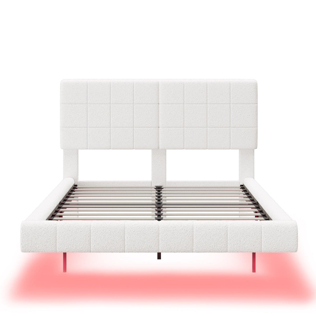 White  Boucle Floating Bed with Light,Queen