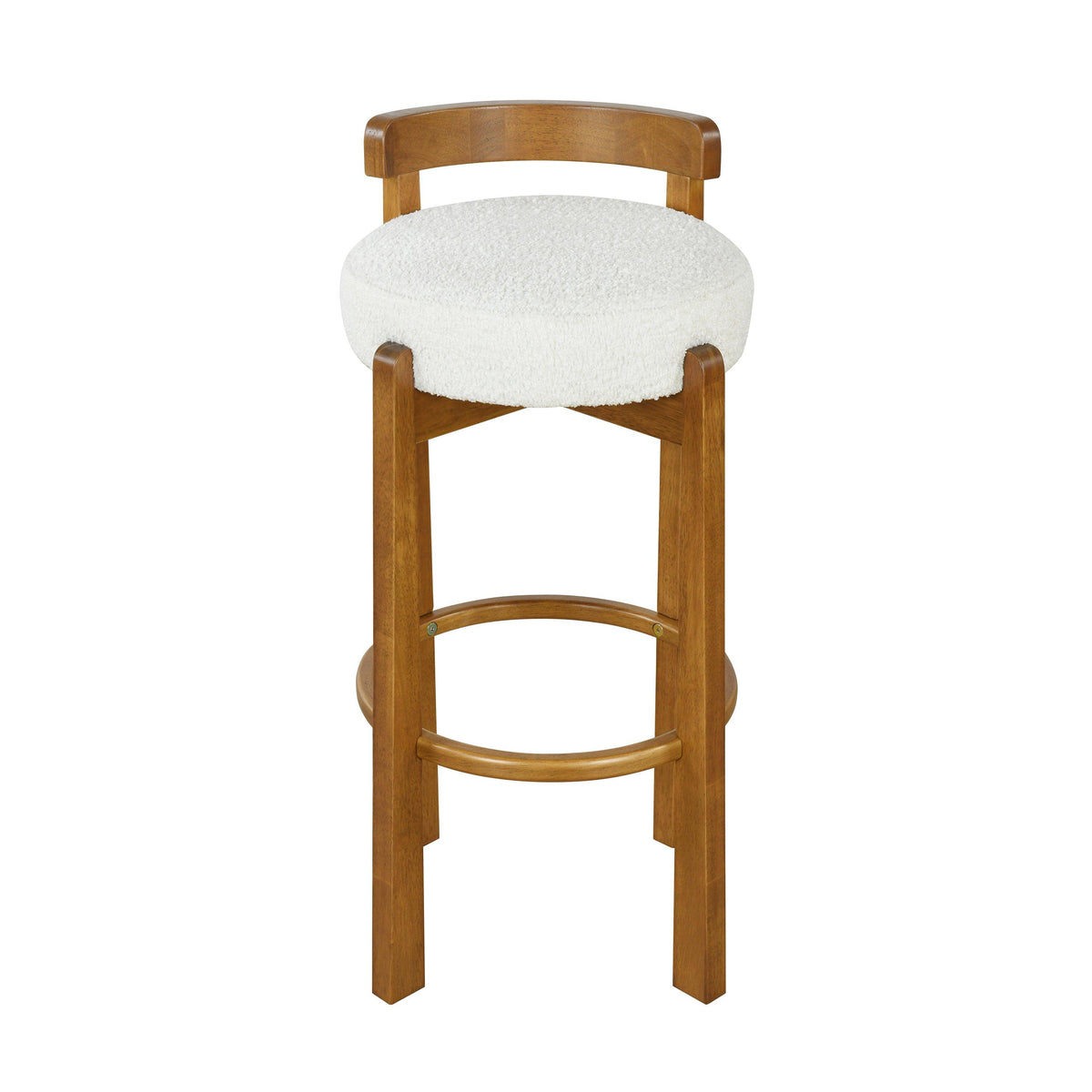 Walnut Wood Bar Stools with White Upholstered Seats – Modern Counter Stools (Set of 2)