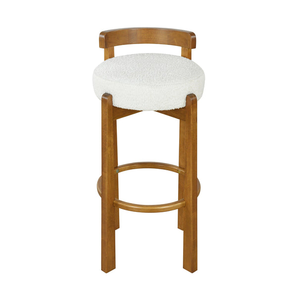 Walnut Wood Bar Stools with White Upholstered Seats – Modern Counter Stools (Set of 2)