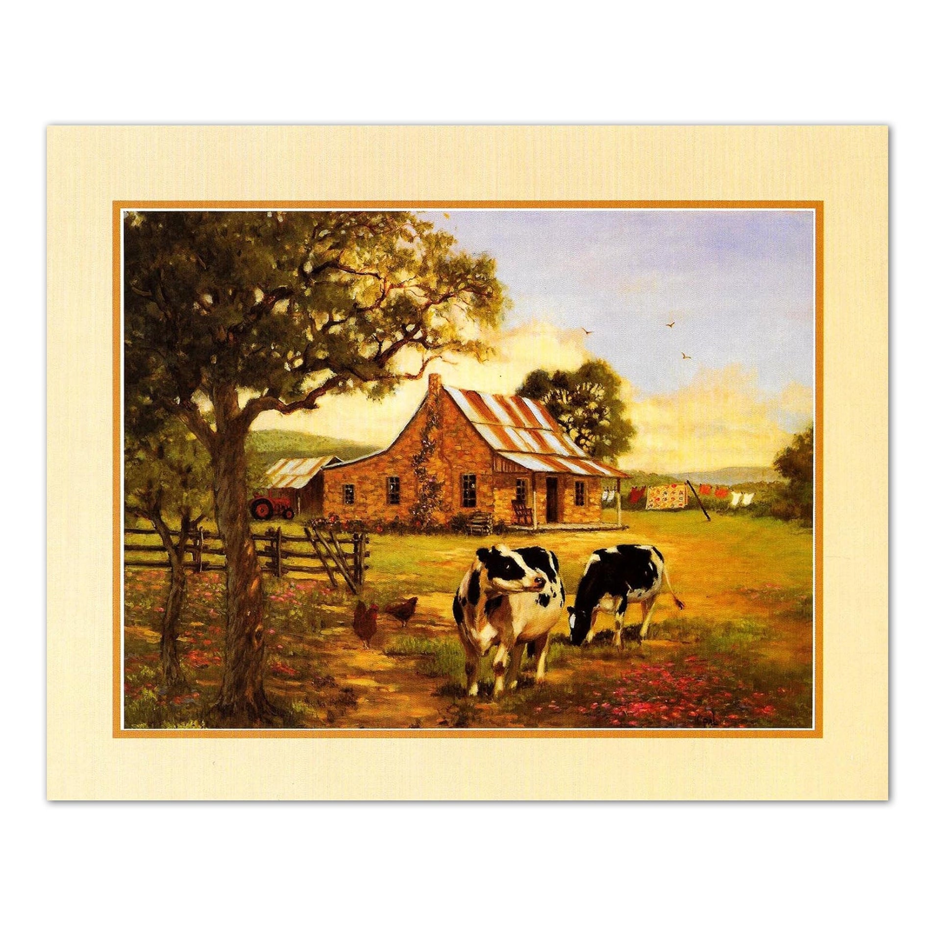 Farmhouse Wall Art – Old Farmhouse Print with Holstein Cows, 8x10 Art Print