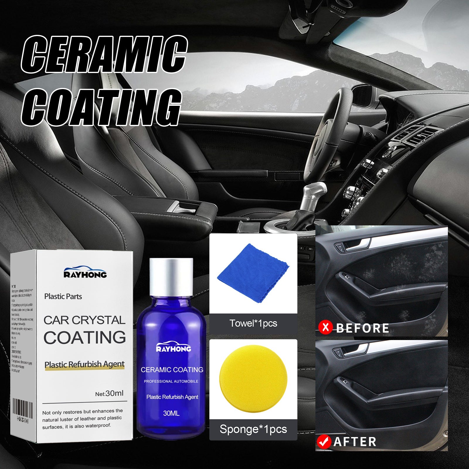 Automotive Plastic Refurbishment Coated Crystal Liquid, Instrument Panel Interior Clean Decontamination Anti-dust Refurbishment Bright Coating Liquid