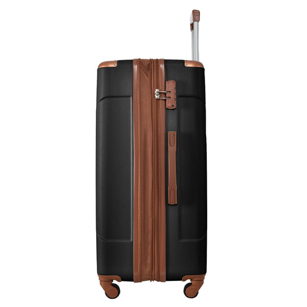 Hardshell Luggage Spinner Suitcase with TSA Lock Lightweight Expandable 24'' (Single Luggage) Black Brown + ABS + 24 Inch