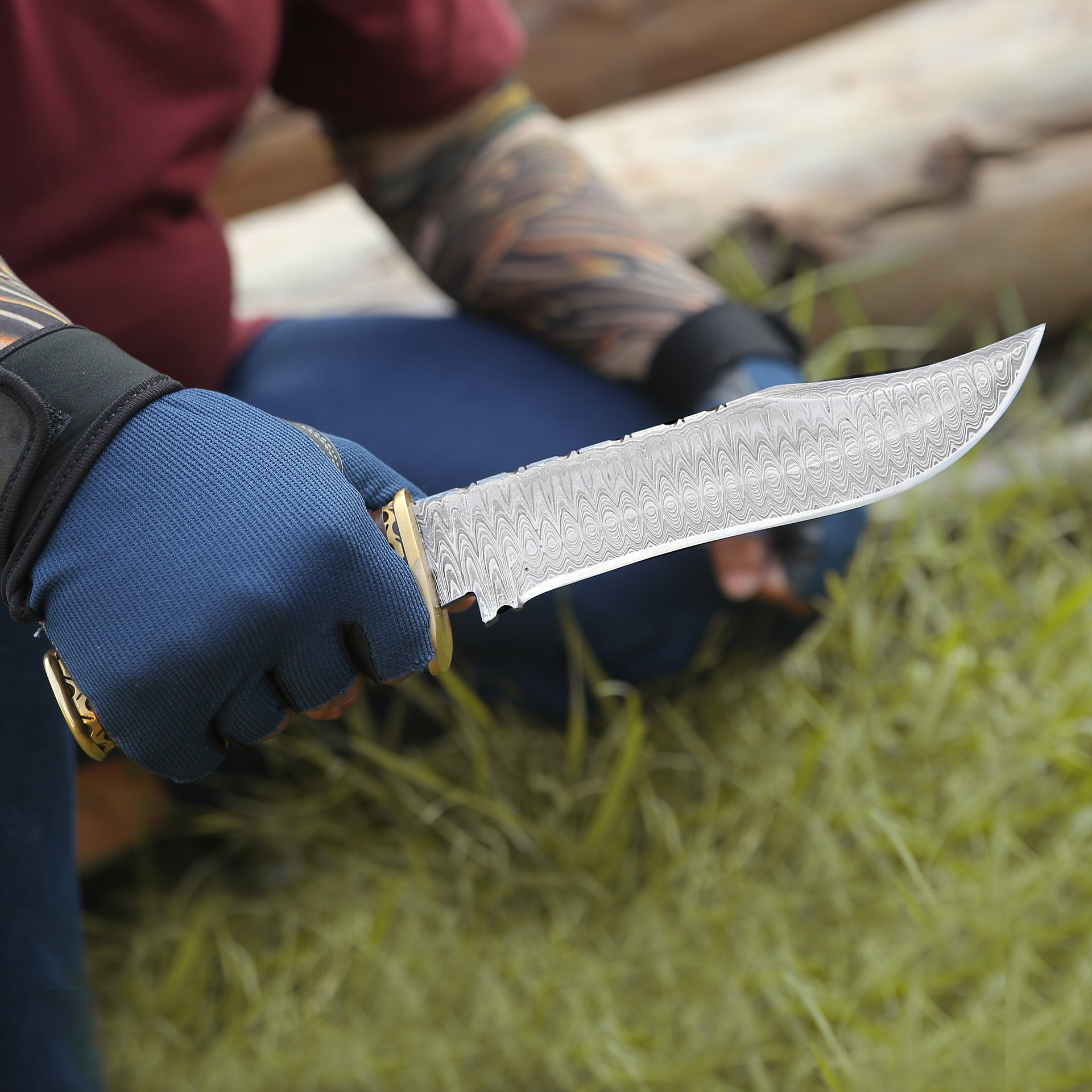 Surge Damascus Bowie Knife with Rosewood Mosaic Handle