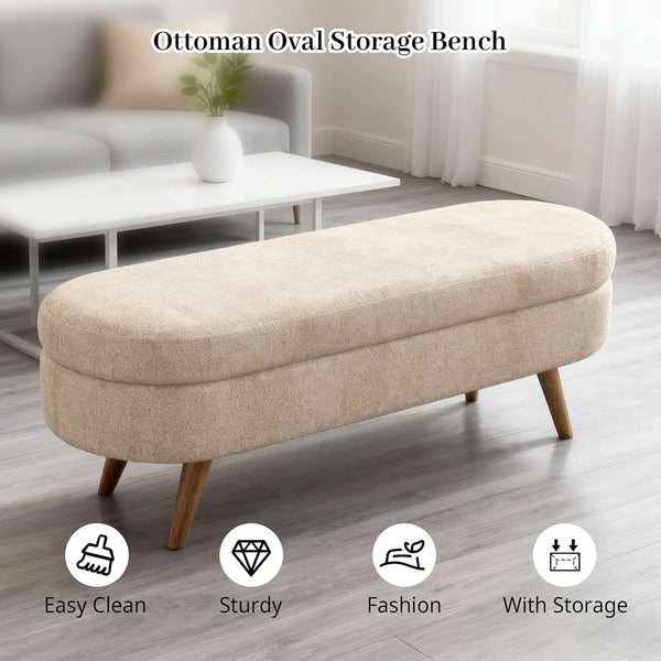 43-Inch Upholstered Storage Ottoman Bench With Hinge