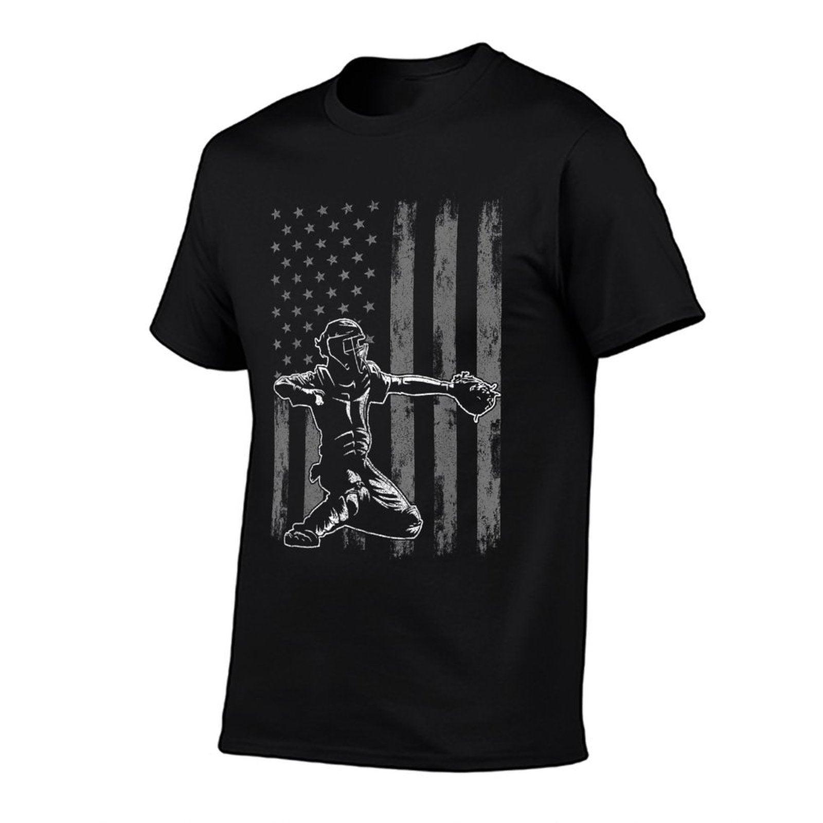 Baseball Catcher Shirt For Boys Men, Baseball USA Flag T-Shirt