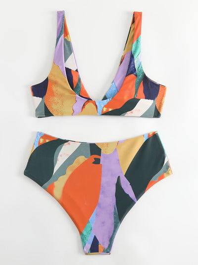 Colorplay Curve V-Neck Bikini Set for Summer – Flattering Colorblock Two-Piece Swimwear with Adjustable Tie Front High Waist & High Cut Design – Ultra-Stretchy and Comfortable Women's Beachwear for Pool Resort and Vacation