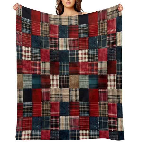 Cozy Multicolor Plaid Flannel Patchwork Wrinkle-free Throw Blanket