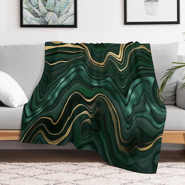 Emerald Green And Gold  Malachite Pattern Easy Care Throw Blanket
