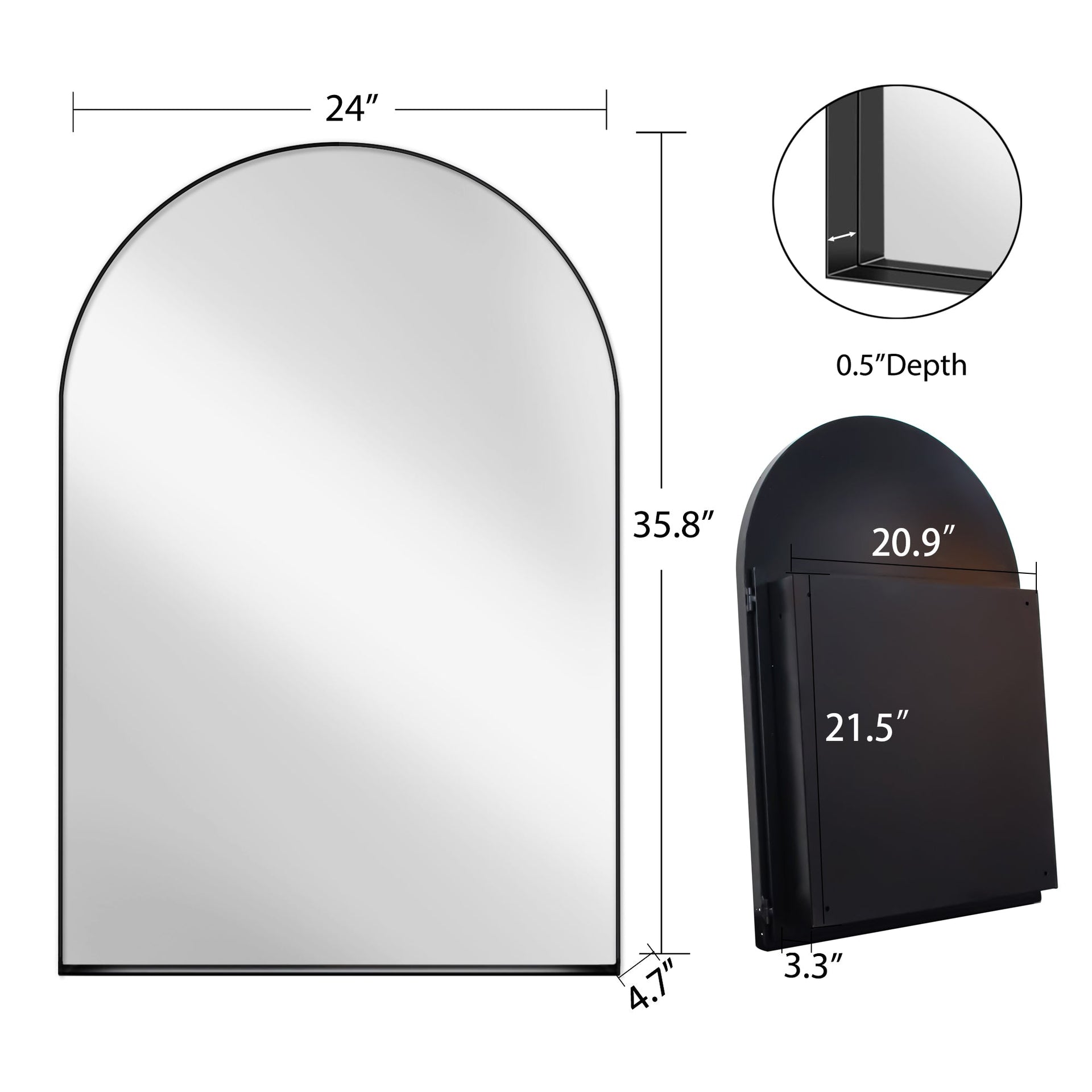 24x36 Inch Arched Recessed Medicine Cabinet, Metal Framed Bathroom Wall Cabinet with Mirror and Adjustable Shelves, Wall Mirror with Storage for Bathroom, Matte Black