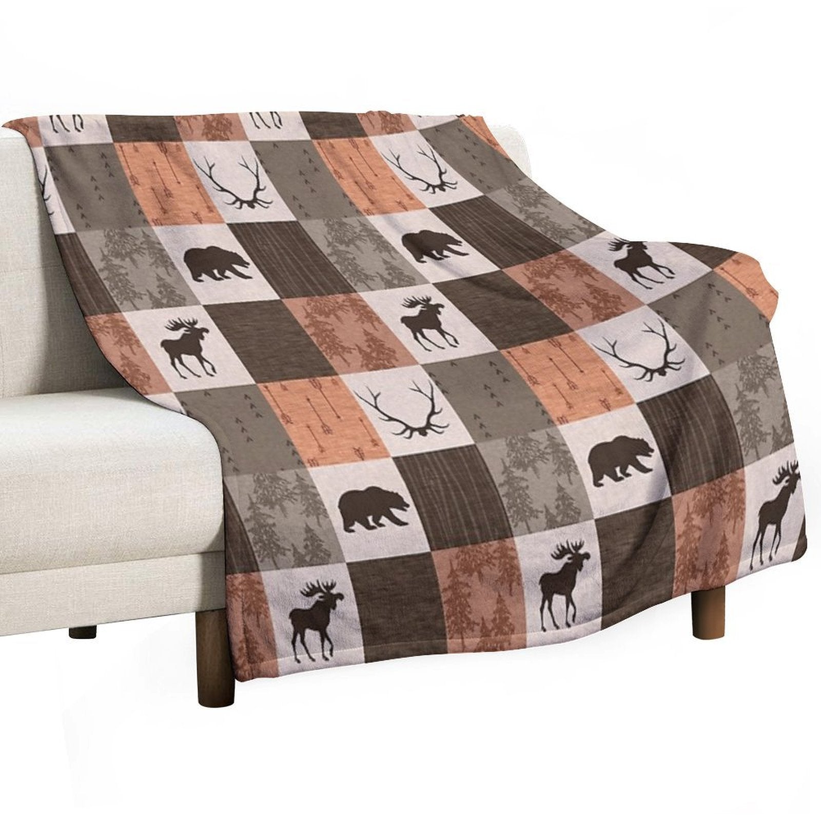 Woodland Patchwork - Rustbrown Easy Care Throw Blanket