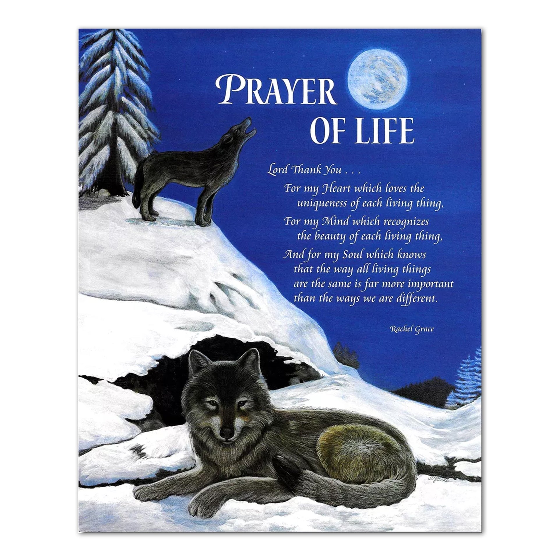 Wolves Wall Art – 8x10 Snow Wolf Artwork Howling at Moon, Ready to Frame