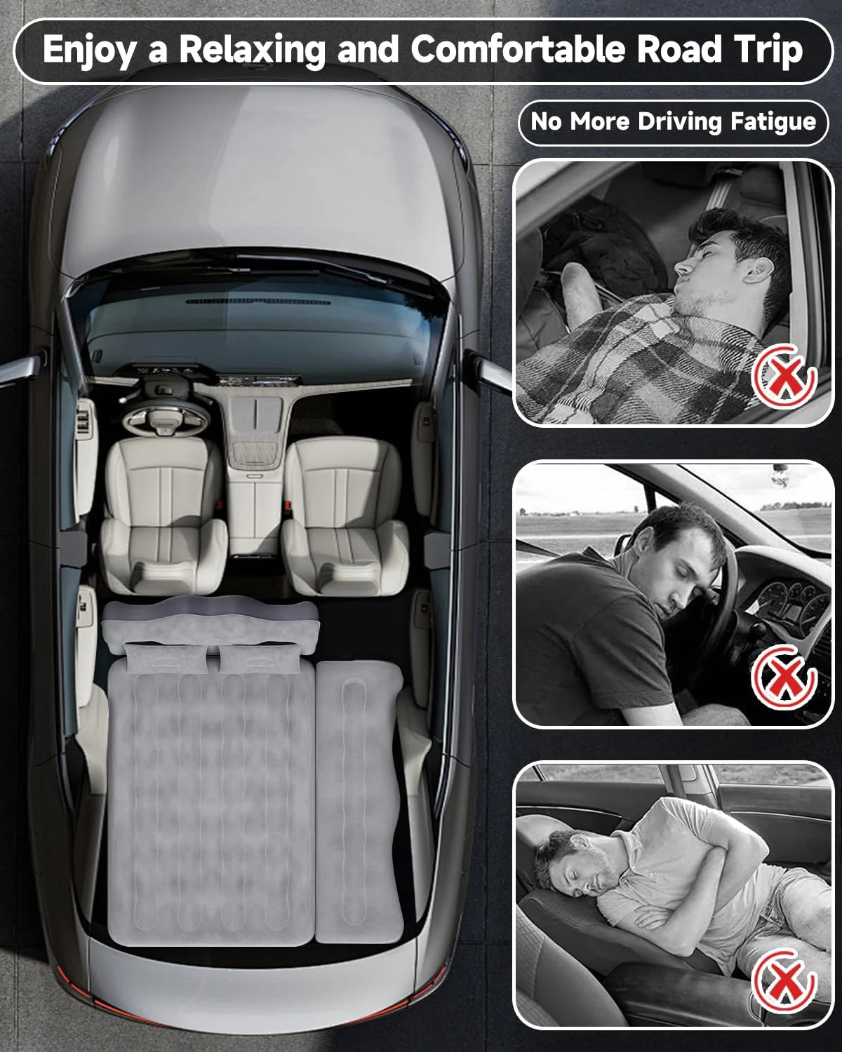 Umbrauto 29.53in/75cm Wide Car Air Mattress – Inflatable SUV, Truck & Van Back Seat Camping Bed with Pump & Pillows, Gray