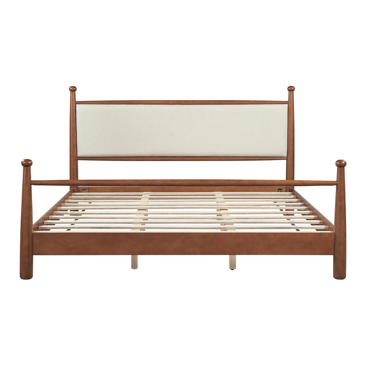 King Size Solid Poplar & Plywood Bed Frame with Upholstered Headboard
