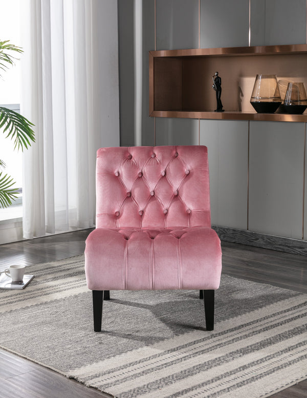 Modern Velvet Armless Accent Chair — Upholstered Button Fabric with Wooden Legs