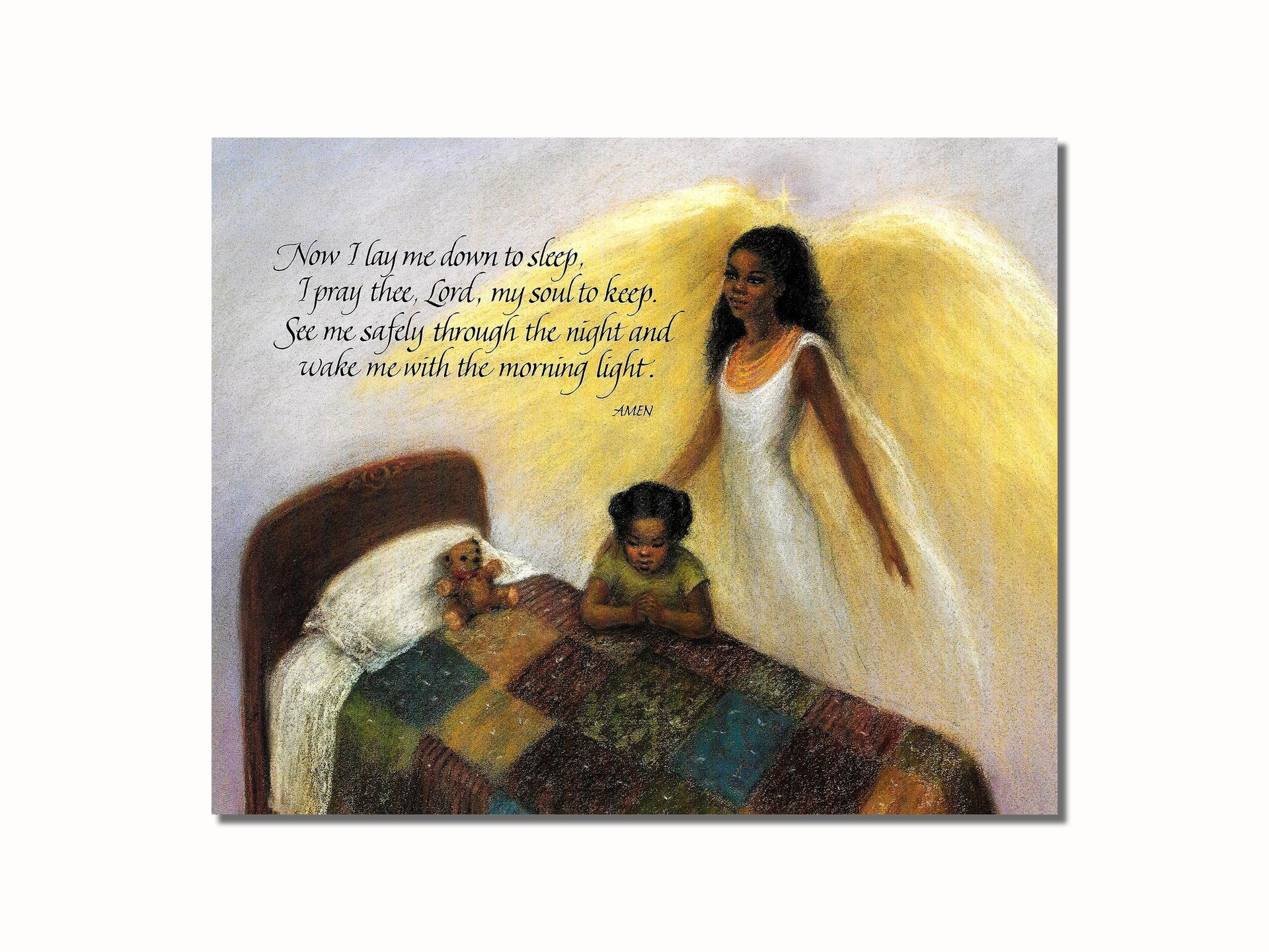 Guardian Angel Wall Art – African American Praying Girl 8x10 Art Print