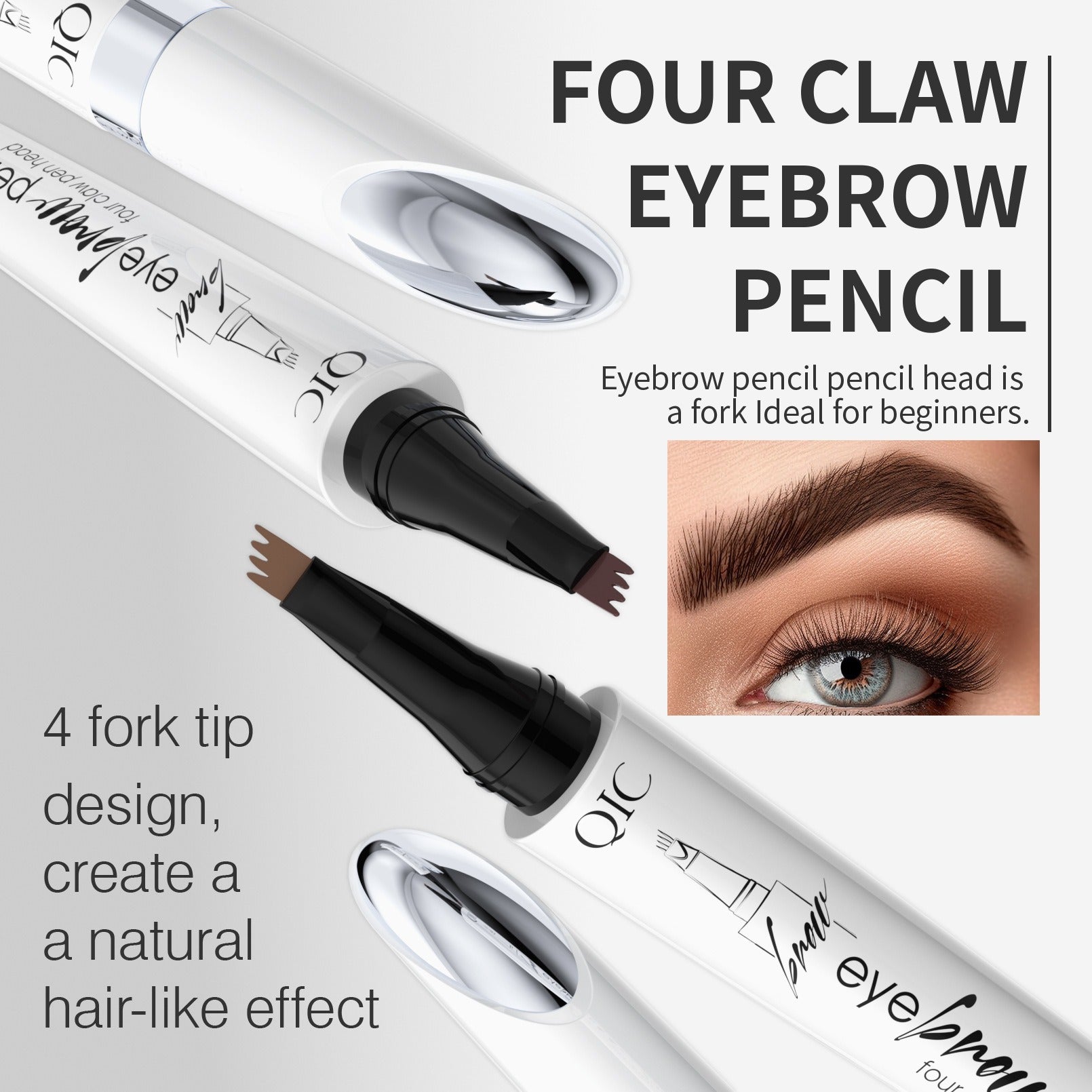 QIC ceramic white liquid four-claw eyebrow pencil wild eyebrow waterproof non-smudge four-head forked eyebrow pencil