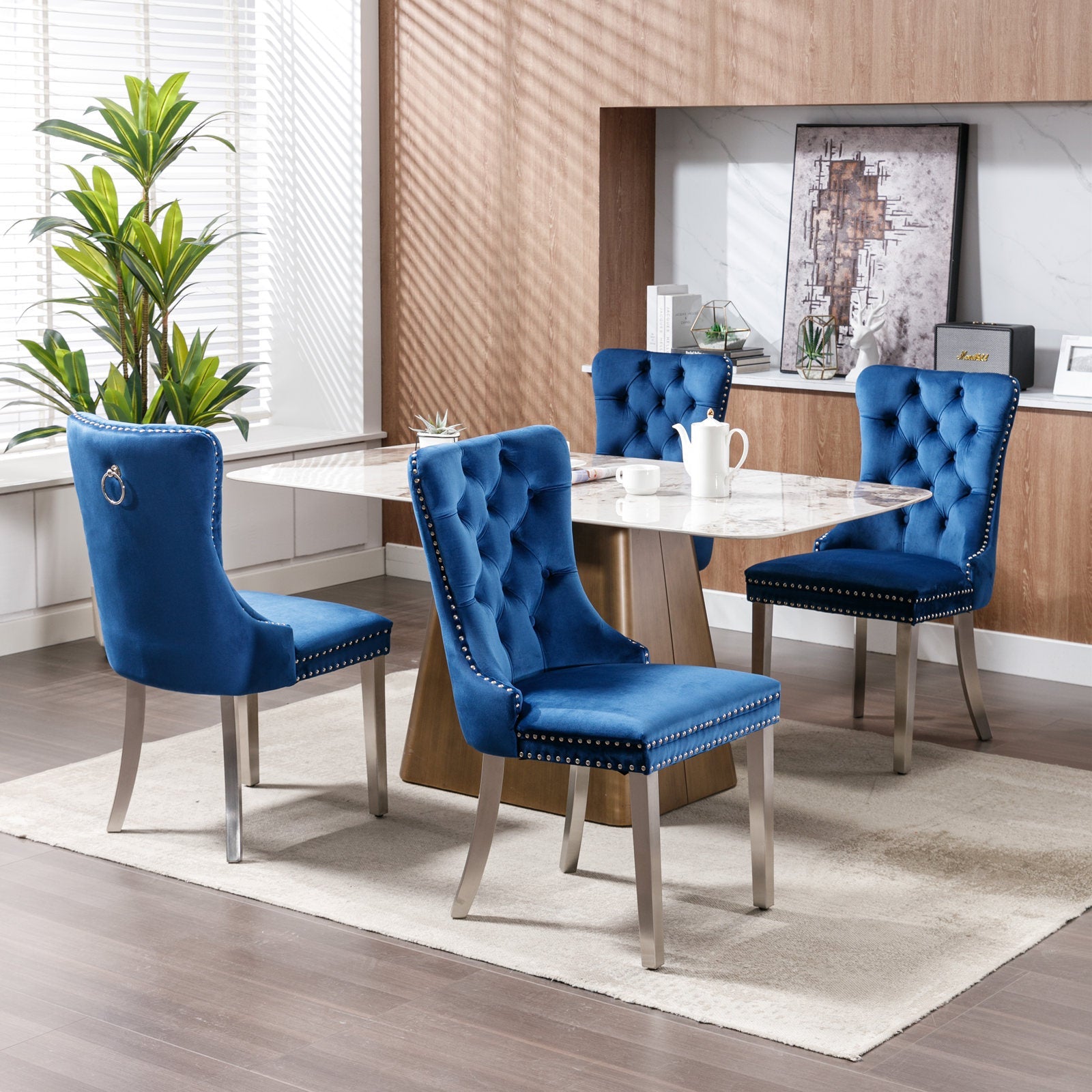 Nikki Collection Modern Tufted Solid Wood Velvet Upholstered Dining Chair with Chrome Legs