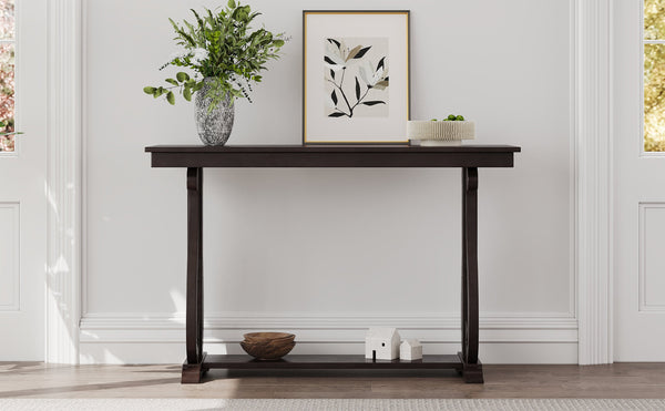 48-Inch Rustic Vintage Console Table --- Farmhouse Style Entryway Table with Open Shelf and Sturdy Construction  (Espresso)