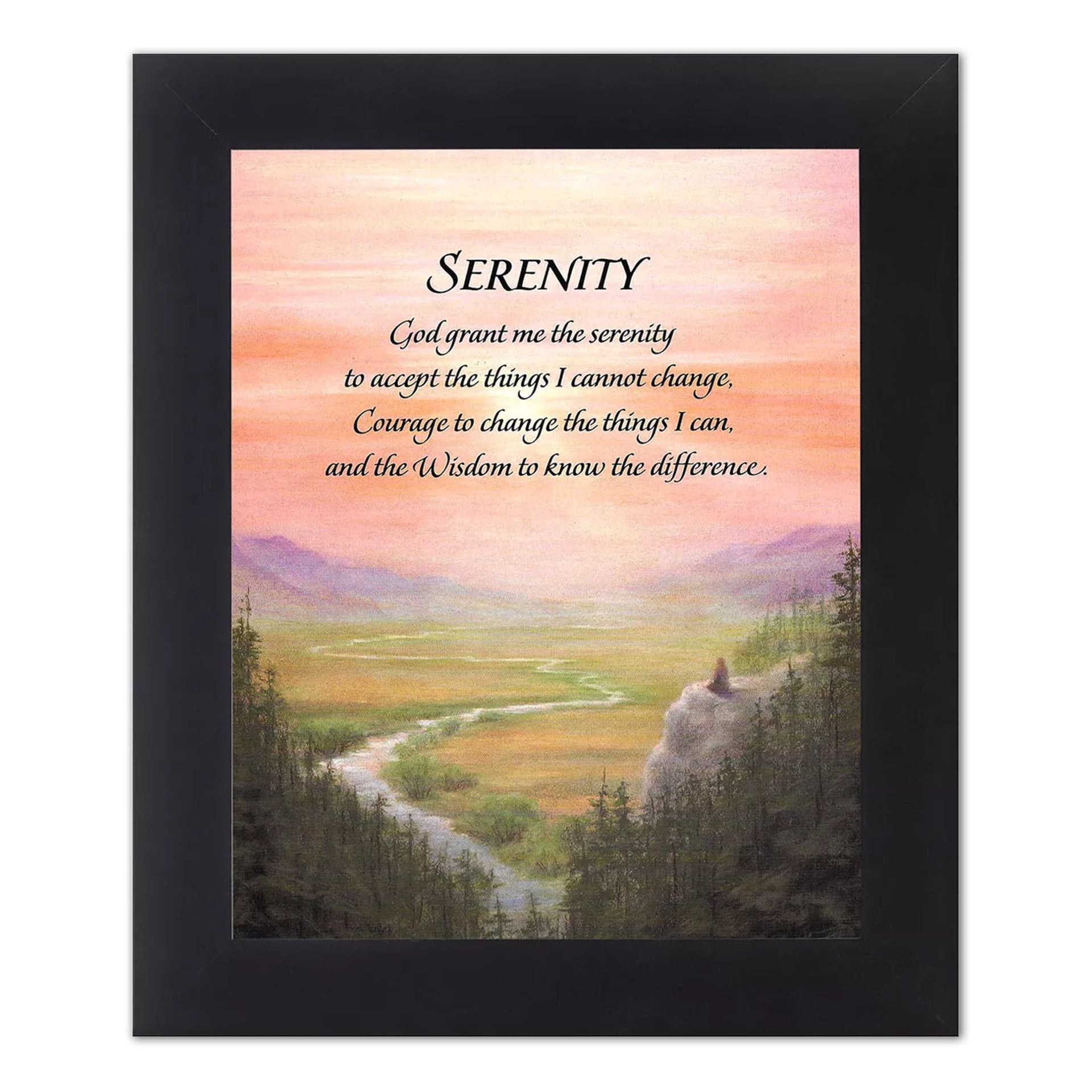 Framed Art Print – Serenity Prayer River Valley 8x10 Wall Decor Black Wood Frame