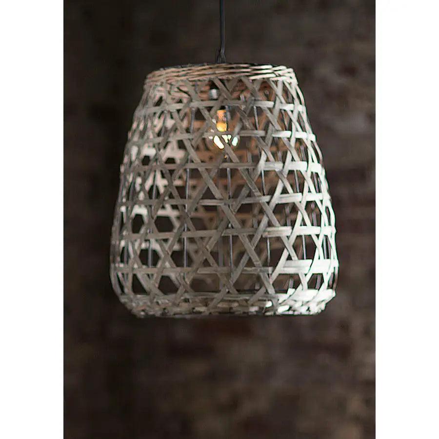 CHIPPED WOOD PENDANT SHADE IN GREY WASH - SMALL