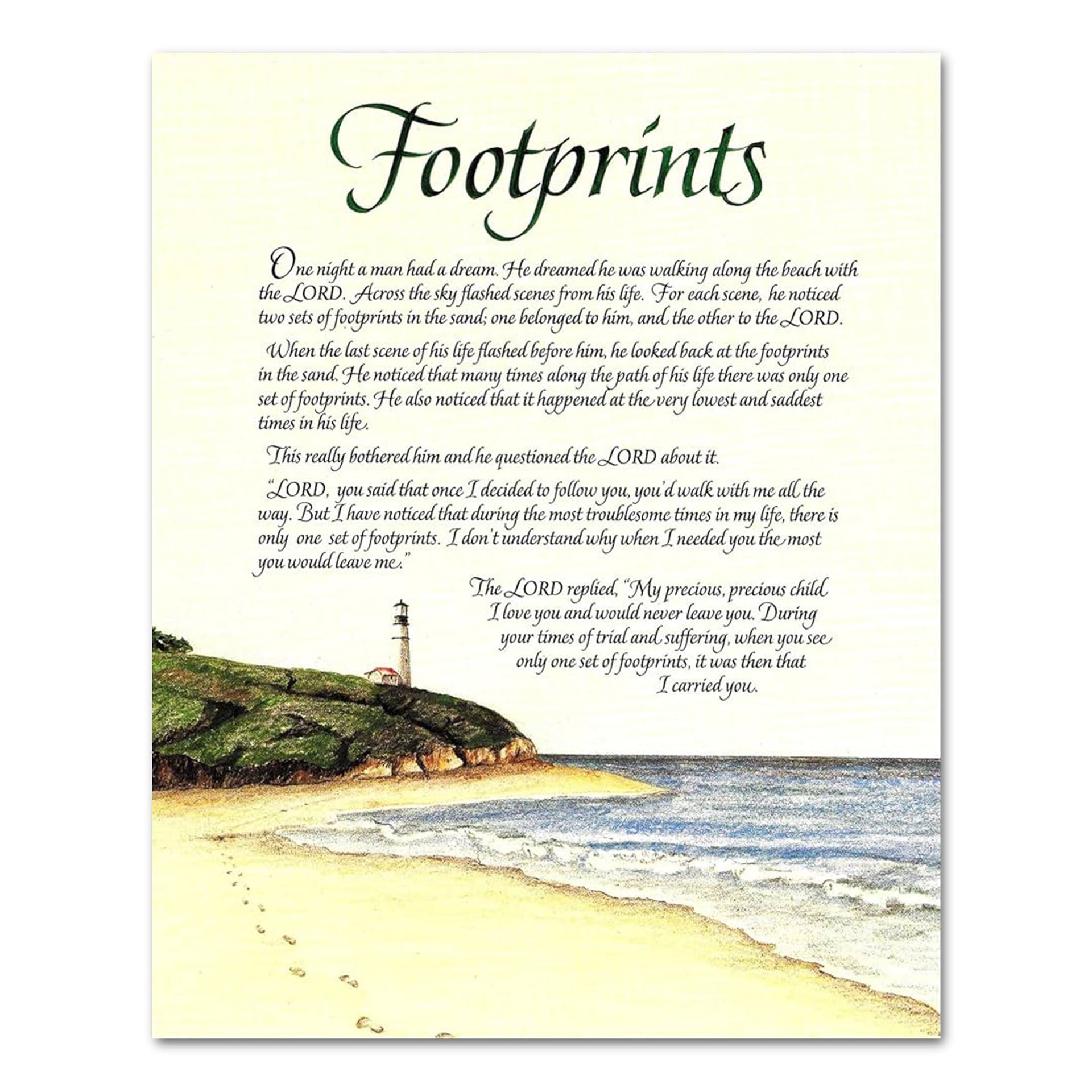 Christian Wall Art – Footprints in Sand Lighthouse 8x10 Unframed Art Print