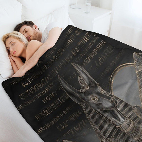 Anubis on Egyptian Pyramids Landscape Throw Blanket