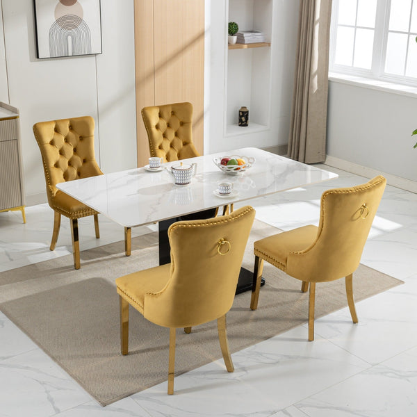 Nikki Collection Modern Tufted Solid Wood Velvet Upholstered Dining Chair with Gold Legs