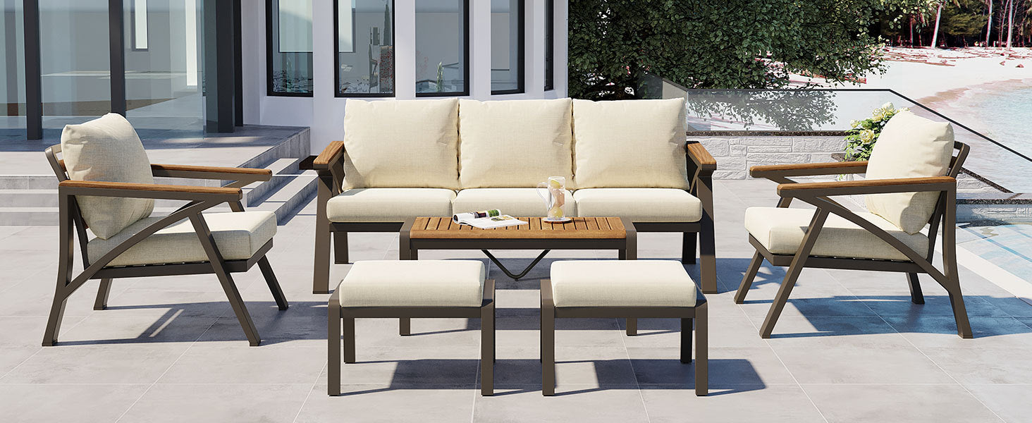 6-Piece Acacia Wood Outdoor Patio Conversation Set with Coffee Table