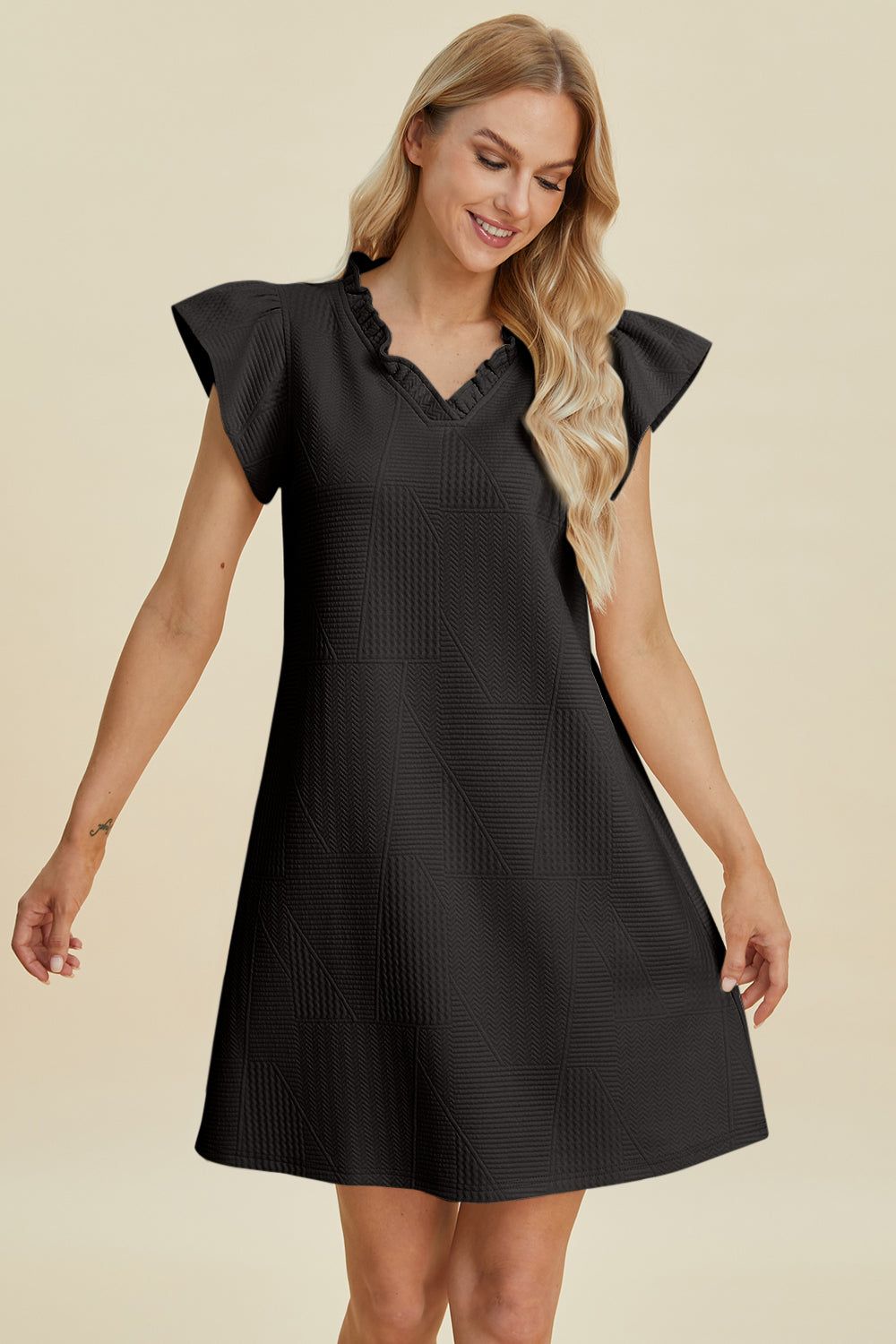 Double Take Full Size Ruffled V-Neck Cap Sleeve Dress – Ruffled V-Neck Dress, Cap Sleeve Dress, Elegant Ruffled Dress, Flattering V-Neck Dress, Stylish Full-Size Dress, Comfortable Ruffle Dress, Chic Cap Sleeve Dress