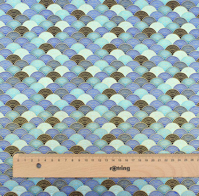 Japanese Floral Cotton Fabric, Handmade Wind-Stamped