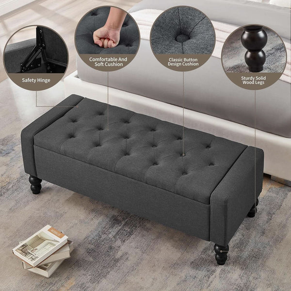 Storage Ottoman Bench Featuring Dual Safety Hinges