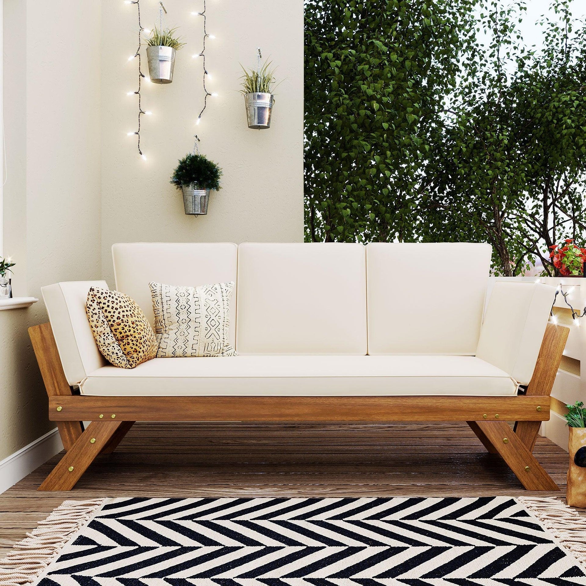 Outdoor Adjustable Patio Wooden Daybed Sofa