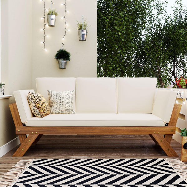 Outdoor Adjustable Patio Wooden Daybed Sofa