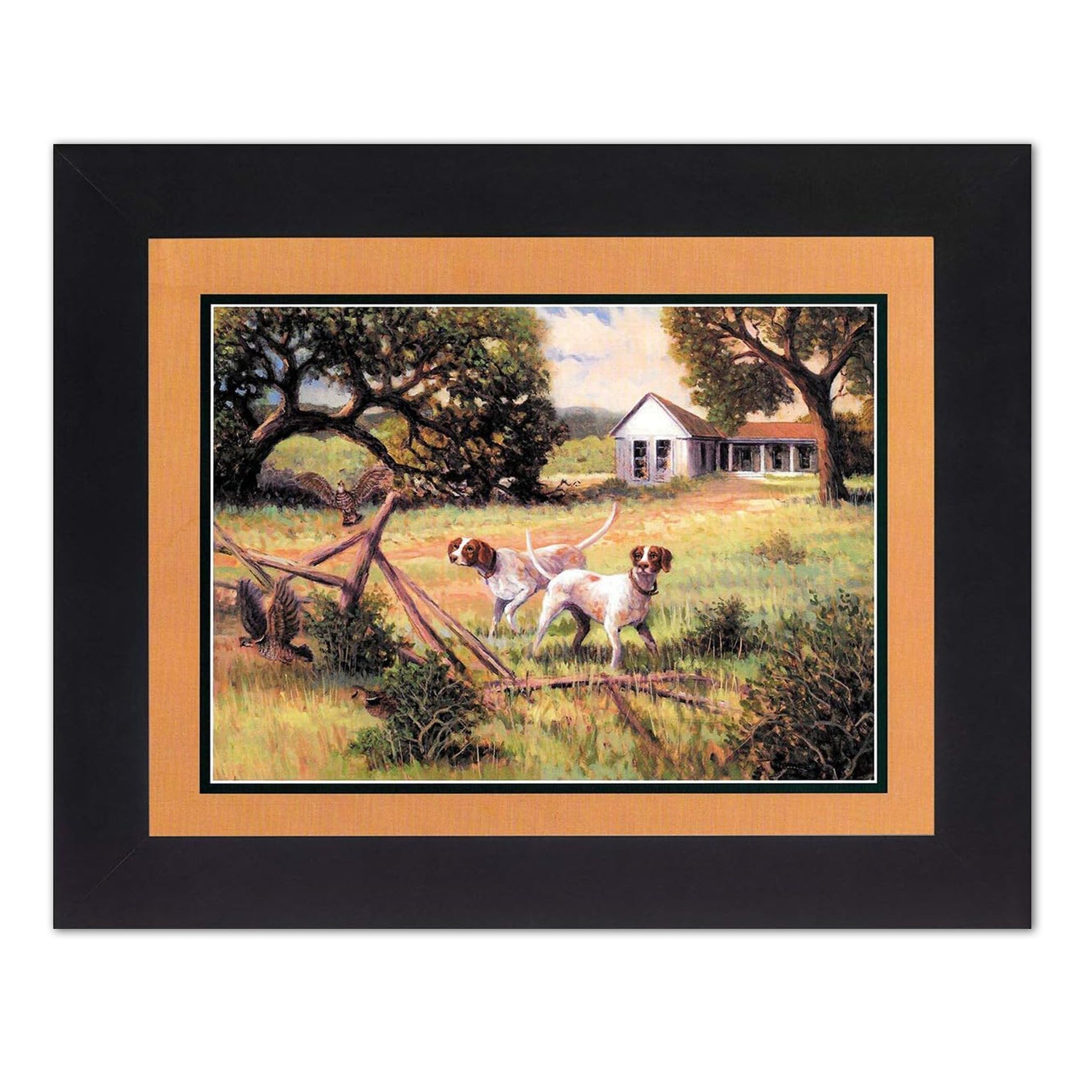 Framed Art Print – Pointer Dog Hunting Quail Birds 8x10 Wall Art with Black Wood Frame