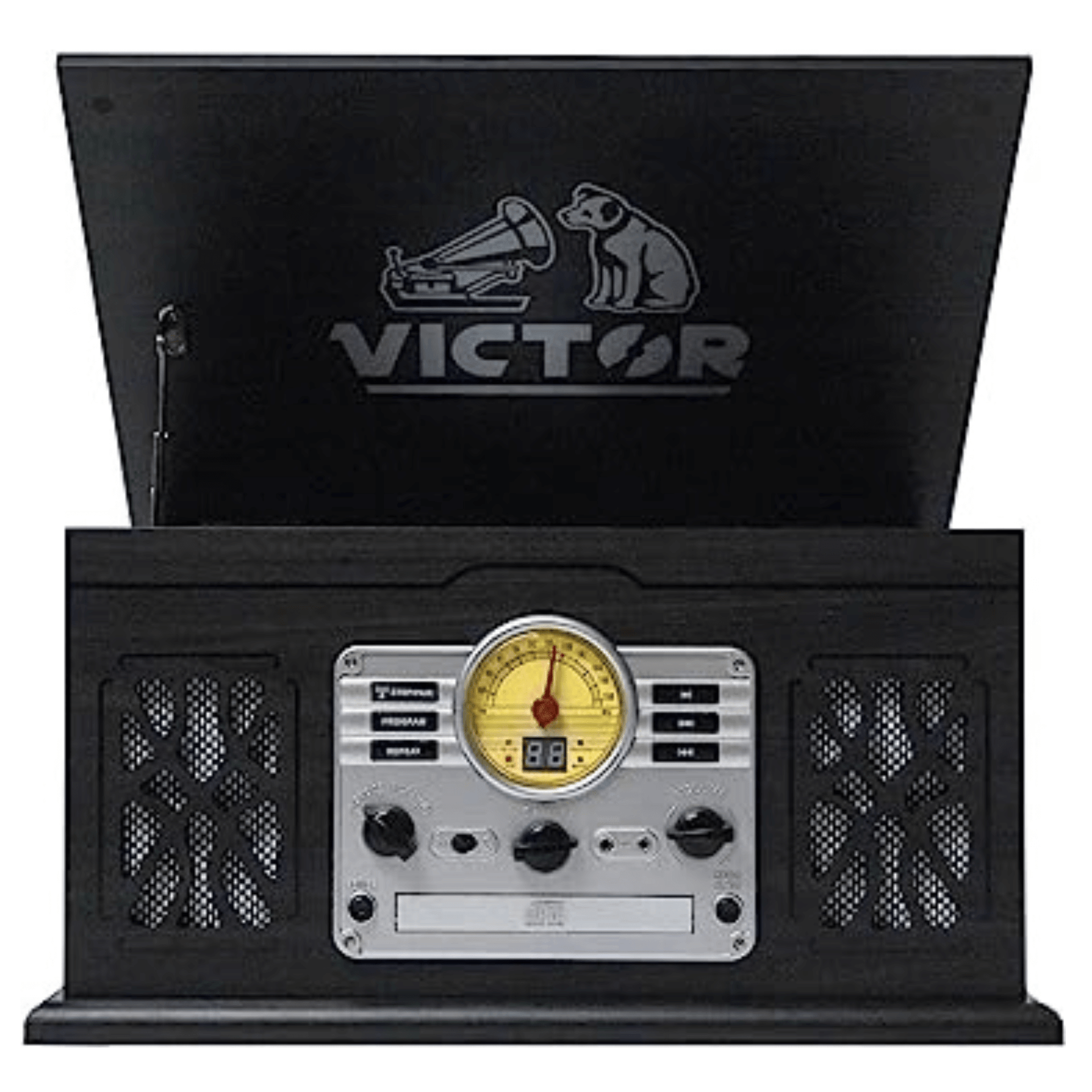 Victor State 7-in-1 Wood Music Center Graphite - Refurbished