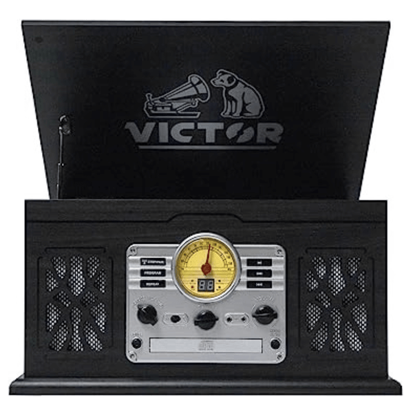 Victor State 7-in-1 Wood Music Center Graphite - Refurbished