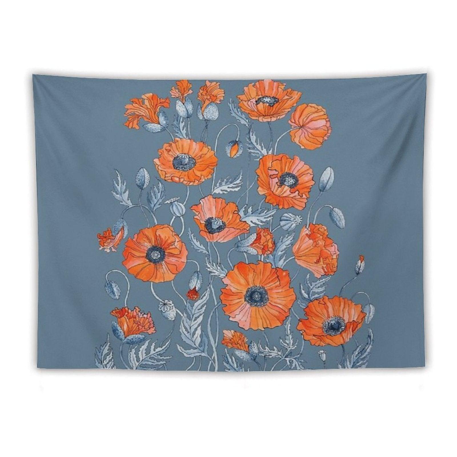 Poppies Floral Botanical Art Tapestry