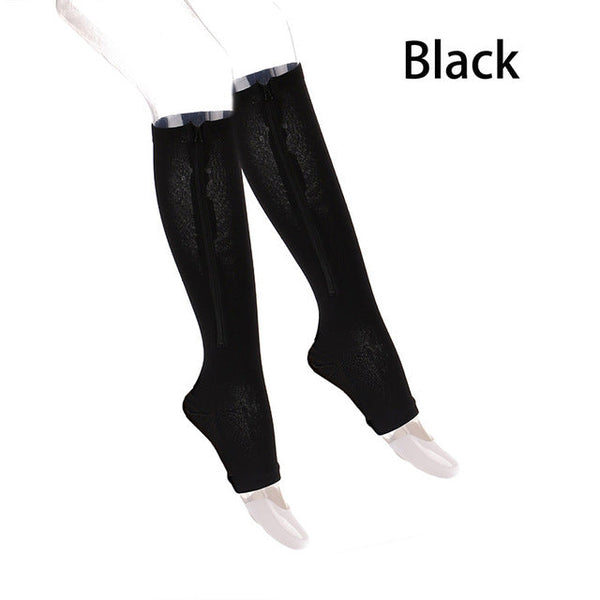 1 Pair Unisex Compression Socks Zipper Leg Support Knee Socks Women Men Open Toe Thin Anti-Fatigue Stretchy Socks Drop shipping - Gifts for You 'n Me
