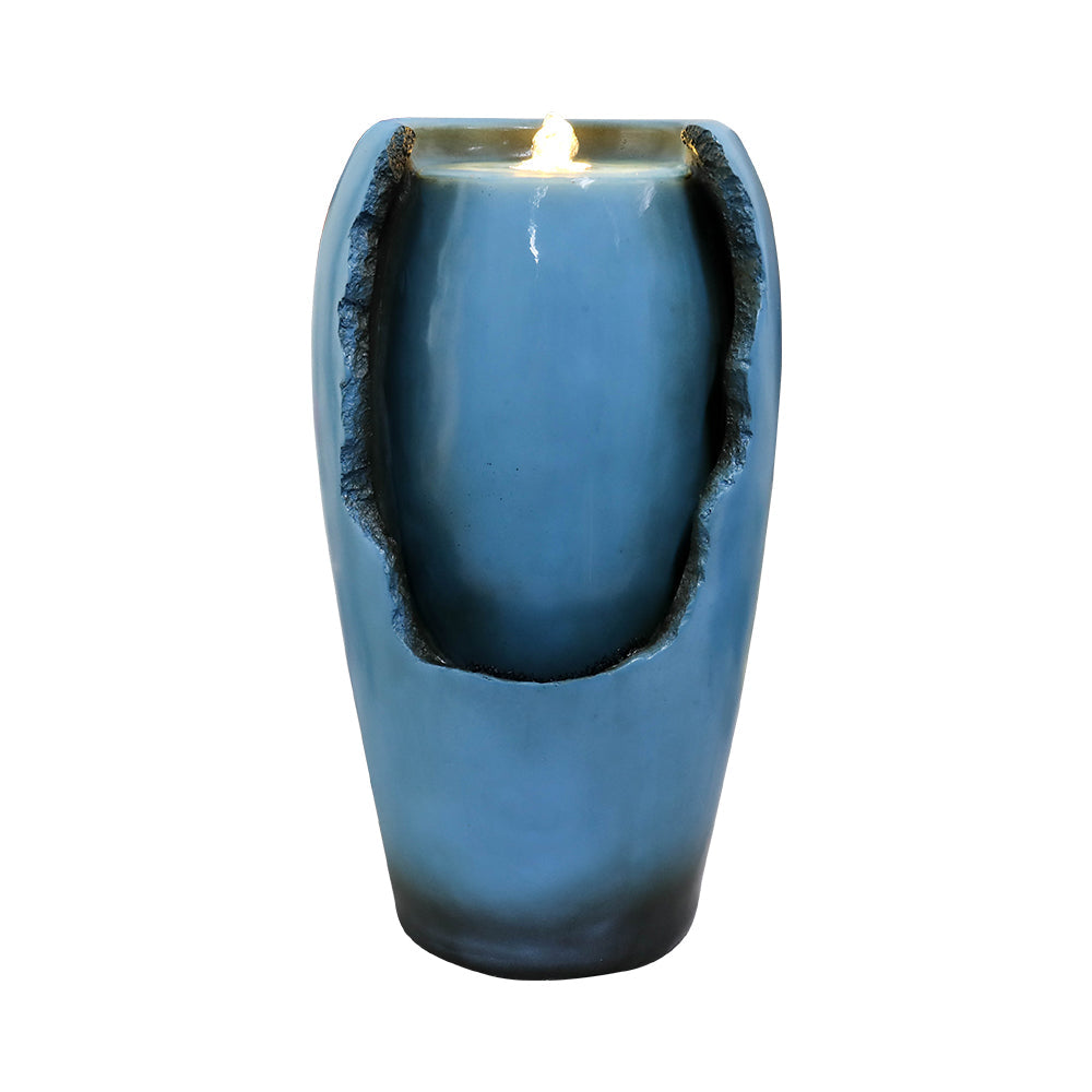 Resin Blue Vase Water Fountain Tabletop with LED