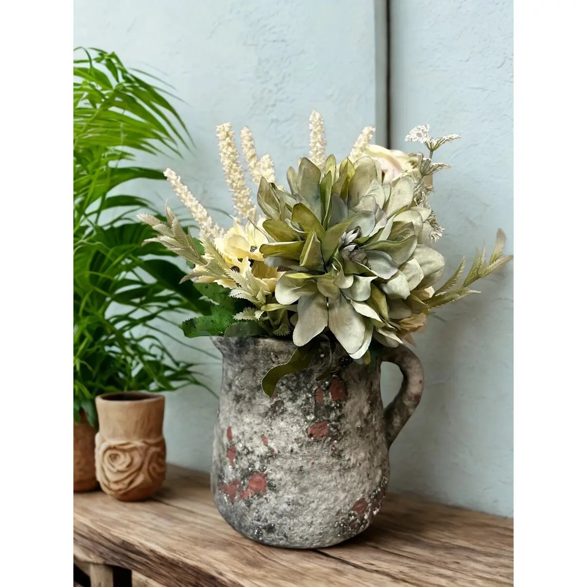 Cement Rustic Floral Jar